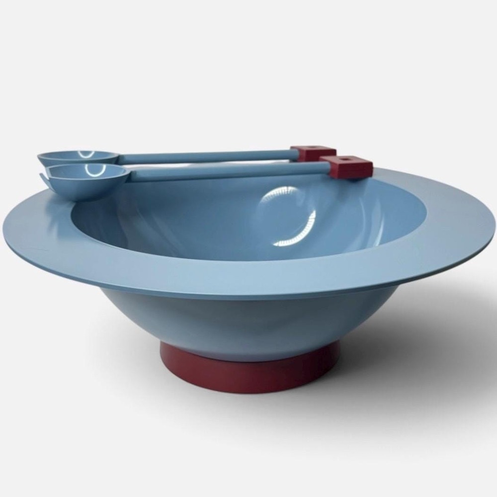 VTG Alessi Euclid Salad Bowl Servers Set Michael Graves Memphis Postmodern Blue